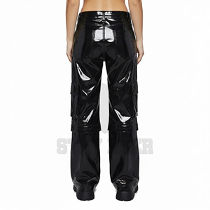 Pantalon cargo gothique taille haute multi-poches coupe large style streetwear - Product Image 2