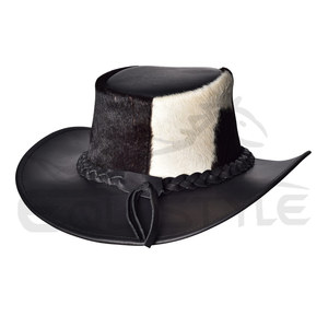 Sombreros de Vaquero de Cuero Genuino con Pelo, Diseño Occidental de Moda, Banda Trenzada, Talla Adulto 58-60CM, Sombreros de Cuero Unisex - Product Image 3