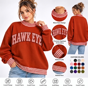 Custom Logo <b>Women's</b> Soft Cotton Mock Neck Streetwear Embroidered Jumper Fleece Oversized <b>Pullover</b> <b>Women</b> Mockneck Sweatshirt - Product Image 1