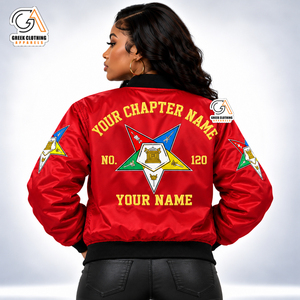 OES Red Satin Heavy Weight Wool Breathable Varsity <b>Jacket</b> Plus Size <b>Women</b> Single Button Varsity Letter Embroidered Badge - Product Image 2