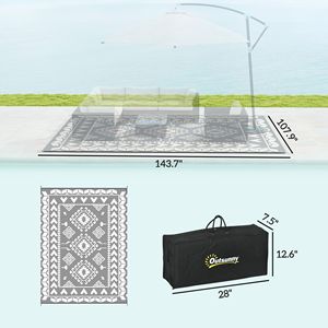 Tappeto da Esterno Impermeabile 9FT X 12FT Grigio e Bianco Reversibile in Paglia Sintetica con Borsa per il Trasporto Design a Rombi - Product Image 3
