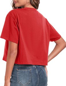 Camiseta Corta para Mujer, Personalizada, Transpirable, de Algodón, Estilo Casual, Urbana, Ajustada, de Verano - Product Image 3