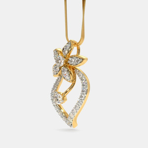 Collier pendentif en or jaune avec diamant de laboratoire en forme de goutte d'eau à motif floral - Product Image 5
