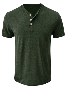Men's Short Sleeve Henley T-Shirt Solid Color Knitted Cotton Casual Regular Fit Breathable V-neck Maroon Jersey Button-Up - Product Image 2