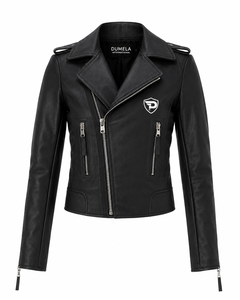 Chaqueta de Motocicleta de Cuero Genuino para Mujer, Cuello en V, Diseño Personalizado, Estilo Urbano, Secado Rápido, Cierre Frontal de Nylon - Product Image 1