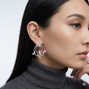 Elegant <b>Gold</b> Floral Diamond <b>Earrings</b> for Women, Luxury Marquise & Pear Cut Lab Grown Diamond <b>Dangle</b> Hoops, Fine Jewelry Gift - Product Image 1