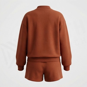 Conjunto de 2 Piezas de Suéter Tejido para Mujer, Cuello Alto, Manga Larga, Color Sólido, Corte Holgado, Shorts por Encima de la Rodilla, Ropa Casual de Otoño - Product Image 2