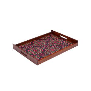 Bandeja de Madera con Acabado Oscuro, Plato Decorativo Rectangular con Estampado Floral Rosa y Dorado para Pedidos al por Mayor - Product Image 2