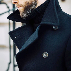 Navy Blue Color Adult <b>Men's</b> <b>Pea</b> <b>Coat</b> Slim Fit Notched Collar Eco Friendly Straight Fit Wool Peacoat With Side Pocket - Product Image 6