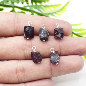 Raw Garnet Wire Wrapped Pendant <b>Silver</b> Plated Natural 8 - 10mm Gemstone <b>Charm</b> Jewelry Making Supply Birthstone January - Product Image 3