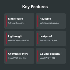ถุงเก็บตัวอย่างก๊าซ TECHINSTRO Kynar ขนาด 0.5 ลิตร ทำจากฟิล์ม PVDF แบบวาล์วเดี่ยว ป้องกันการรั่วซึม สำหรับการเก็บตัวอย่าง VOC กลิ่น และอากาศ - Product Image 3