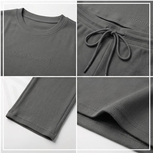 North Approach 2 Piece Yoga Set Crew Neck Crop <b>Top</b> Full Length High Waist Drawstring Solid Gray <b>Sweat</b> Wicking Sportswear - Product Image 4