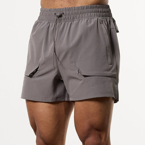 Shorts à cordon de serrage pour hommes, couleur unie, séchage rapide, avec poches, vêtements de sport décontractés, gris - Product Image 1