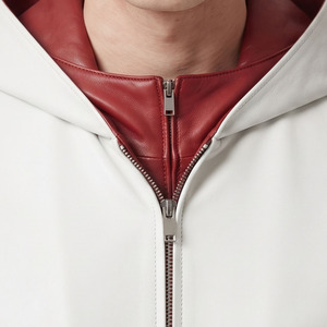 Blouson à capuche en cuir véritable pour hommes avec fermeture éclair frontale et poches latérales – Vente en gros - Product Image 4