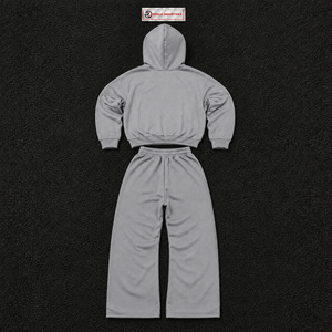 Ensemble survêtement gris oversize pour homme, streetwear, sweat-shirt à capuche, pantalon cargo jogger, molleton de coton épais, décontracté urbain - Product Image 6