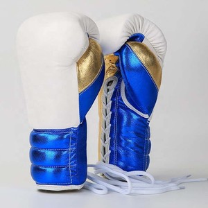Gants de boxe en cuir PU rouge et bleu doré 12oz pour adultes, avec lacets et support de poignet, pour la boxe, le sparring et le fitness - Product Image 3