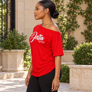 <b>Red</b> Delta/sigma /theta custom Cotton DST1913 Greek off-shoulder <b>T</b>-<b>shirt</b> Sorority Sisterhood off shoulder <b>shirt</b> - Product Image 3