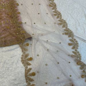 Ensemble Lehenga en or rose avec travail de sequins, dori et zari, jupe évasée de 3 mètres, chemisier Can Can et dupatta, tenue de soirée indienne pour mariage - Product Image 4