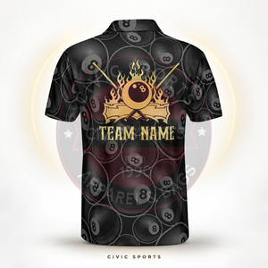 Polo de Manga Corta para Hombre CIVIC SPORTS, Diseño de Billar Impreso Digitalmente, Estilo Deportivo Transpirable, Negro con Patrón de Bola 8 - Product Image 4