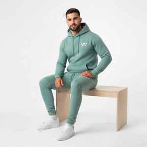 Conjunto Deportivo con Capucha Color Verde Menta para Hombre Hawk Eye, Pantalones Deportivos Casuales Largos con Cierre de Cordón y Bolsillos Laterales - Product Image 4