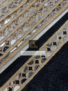 Ribete de encaje de red con trabajo de espejo y hilo dorado para decoración de saris, lehengas, blusas y prendas nupciales - Product Image 5