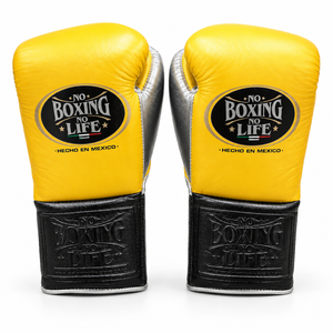 ถุงมือชกมวย No Boxing No Life สีเหลืองดำ หนังแท้ แบบผูกเชือก สำหรับฝึกซ้อมคิกบ็อกซิ่ง สำหรับผู้ใหญ่ คุณภาพสูง บรรจุภัณฑ์แบบกำหนดเองได้ - Product Image 1