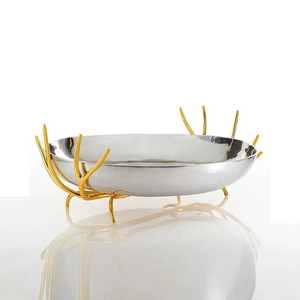 Elegante Centro de Mesa de Metal con Soporte de Cuernos Dorados y Frutero Plateado, para Decoración Moderna del Hogar, Mesas de Comedor y Hoteles - Product Image 2