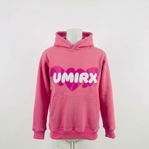 Sweat-shirt à capuche rose unisexe, pull-over avec poche avant, imprimé en relief pour un motif cœur, streetwear décontracté, hiver, 100% coton - Product Image 1