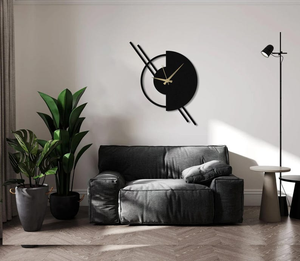 Modern Black Metal <b>Wall</b> <b>Clock</b> Geometric Abstract Design Decorative <b>Clock</b> for Living Room Home Office Bedroom Contemporary - Product Image 1