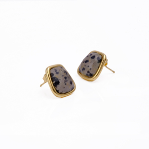 Dalmatian Geometric Bezel <b>Set</b> Push Back <b>Earrings</b>- Handmade Gemstone Dainty <b>Stud</b>-18k Gold Plated Brass Jewelry-Gift For Women R - Product Image 2
