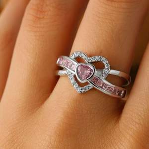 Bague de fiançailles romantique en moissanite rose en forme de cœur, style double halo en argent 925, pour les amoureux - Product Image 6