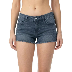 Shorts en jean élégants pour femmes, bleu délavé vintage, effet usé, ourlet effiloché, confortables, légers, vêtements décontractés d'été - Product Image 3