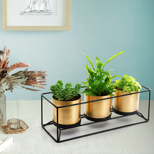 Attractive Design Wholesale Factory Price Flower Stand <b>Mini</b> Rack Decoration Artificial Flower Planter Black Stand Gold Pot - Product Image 1