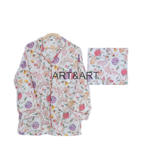 Conjuntos de pijama de algodón 100% de manga larga con estampado Floral informal para mujer de talla grande ropa de dormir transpirable y cómoda - Product Image 1