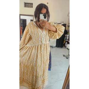 Auténtico Vestido de Mujer con Estampado a Mano de Jaipur, Vestido Floral de Verano para Vacaciones, 100% Algodón Puro Transpirable, Vestido Maxi con Estampado a Bloque - Product Image 3