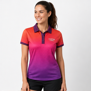 Custom Logo Womens Coral Pink <b>Purple</b> Ombre Short Sleeve <b>Polo</b> <b>Shirt</b> Quick Dry Sublimation Golf Sportswear - Product Image 4