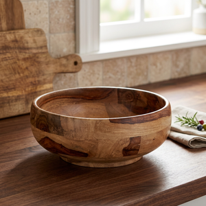 Bol de service rond en bois pour salade, fruits, pâtes – Vaisselle artisanale pour mariage, fête, maison – Vente chaude - Product Image 2