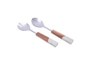 Juego de servidores de ensalada de fábrica directa, de acero inoxidable con mango de madera y resina, cuchara y tenedor duraderos para servir, utensilios de cocina. - Product Image 3