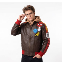 Veste en cuir pour homme, doublée en sherpa marron, légère, zippée, décontractée, pour l'automne et les activités de plein air