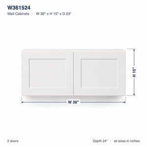 Private Label 36 x 15 Inch Kitchen <b>Wall</b> <b>Cabinet</b> <b>White</b> Shaker 24 Inch Deep RTA OEM Vietnam Manufacturer - Product Image 6