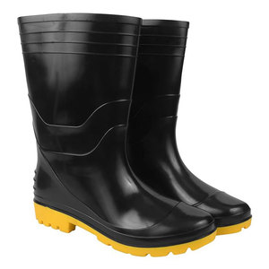 Unisex Black Rubber Factory Use <b>Work</b> Boots Steel Toe Leather Upper Breathable Lining <b>Waterproof</b> Yellow Outsole All Safety Shoes - Product Image 4