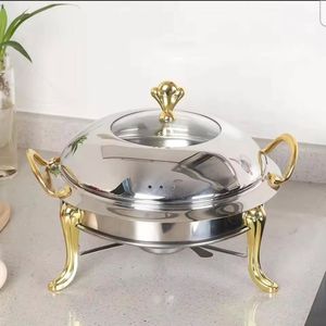 ชุดอุ่นอาหารบุฟเฟ่ต์พรีเมียม สแตนเลสสตีลเคลือบทอง พร้อมฝาปิด สำหรับโรงแรม บ้าน ร้านอาหาร ใช้สำหรับตกแต่งและจัดวาง - Product Image 3