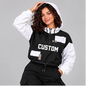 Fabricante de ropa personalizada, conjunto de cortavientos para mujer, chaqueta con cremallera de bloques de color, corte regular con logotipo personalizado, cortavientos para mujer - Product Image 3