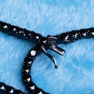 Collier tennis en moissanite noire 4 mm en argent sterling 925 plaqué or noir, chaîne de bijoux hip-hop sertie de pierres - Product Image 3