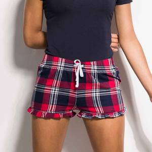 Shorts en flanelle à carreaux pour femmes, taille mi-haute, cordon de serrage, coupe régulière, style décontracté avec volants, motif blanc, rose, noir - Product Image 6