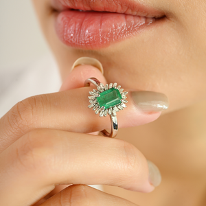 Anillo de compromiso hecho a mano con piedras preciosas de oro blanco real de 14 quilates, esmeralda y diamantes, proveedor de joyería, regalo de cumpleaños para ella - Product Image 2