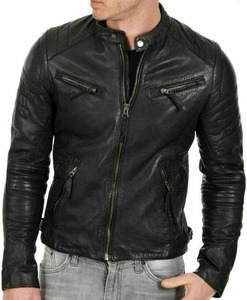 Chaqueta de Cuero Genuino Estilo Brando Acolchada para Hombre, Chaqueta de Motero Retro Estilo Café Racer - Product Image 3