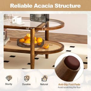 Tavolino da Caffè a 2 Ripiani con Struttura in Legno di Acacia e Piano in Vetro Temperato, Design Premium per Arredamento Casa - Product Image 4