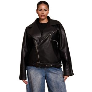 Veste de motard, manteaux d'hiver pour femmes, vestes en simili cuir noir pour femmes, teinture unie, tricot respirant - Product Image 1