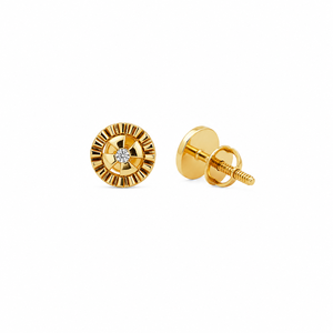 18K Solid Gold Diamond Cut Floral <b>Stud</b> <b>Earrings</b> for Women High Polish Traditional Daily Wear Party <b>Fine</b> Jewelry Gift - Product Image 3